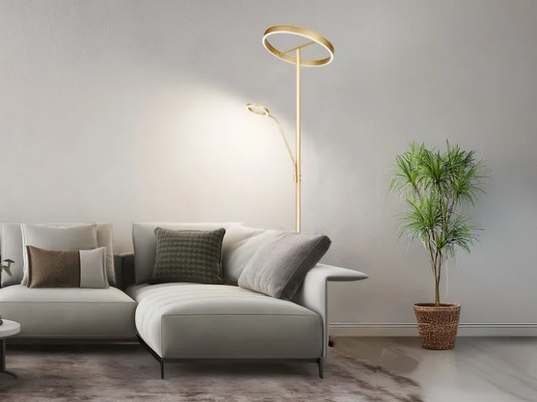 LED Stehlampe WILLIS Gold mit Leselampe, dimmbar & 3 Lichtfarben, 180cm groß