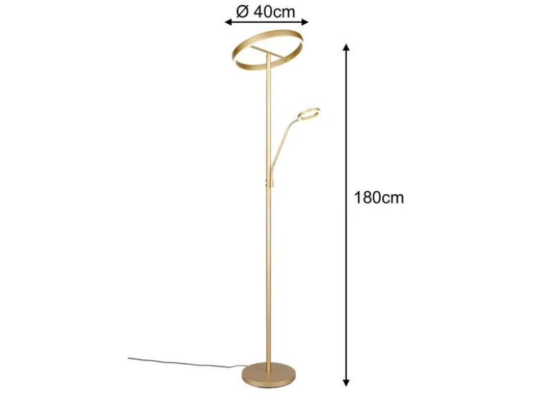 LED Stehlampe WILLIS Gold mit Leselampe, dimmbar & 3 Lichtfarben, 180cm groß