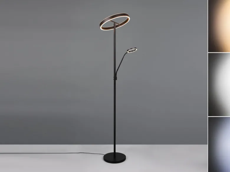 LED Stehlampe WILLIS mit Leselampe, dimmbar, 3 Lichtfarben, Schwarz, 180cm groß