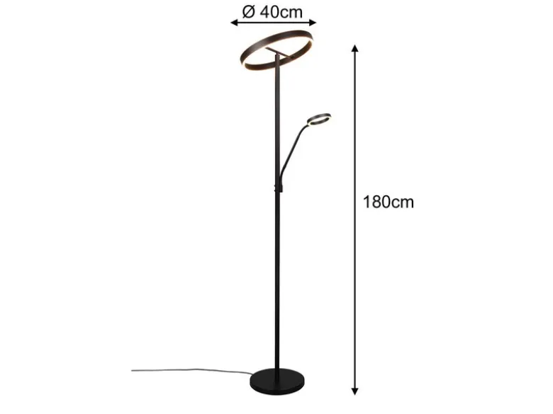 LED Stehlampe WILLIS mit Leselampe, dimmbar, 3 Lichtfarben, Schwarz, 180cm groß