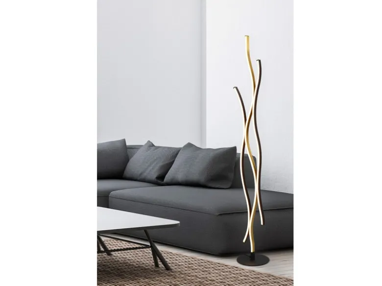 LED Stehleuchte BLAZE dimmbar Lichtfarbe einstellbar Schwarz Gold, Höhe 138cm