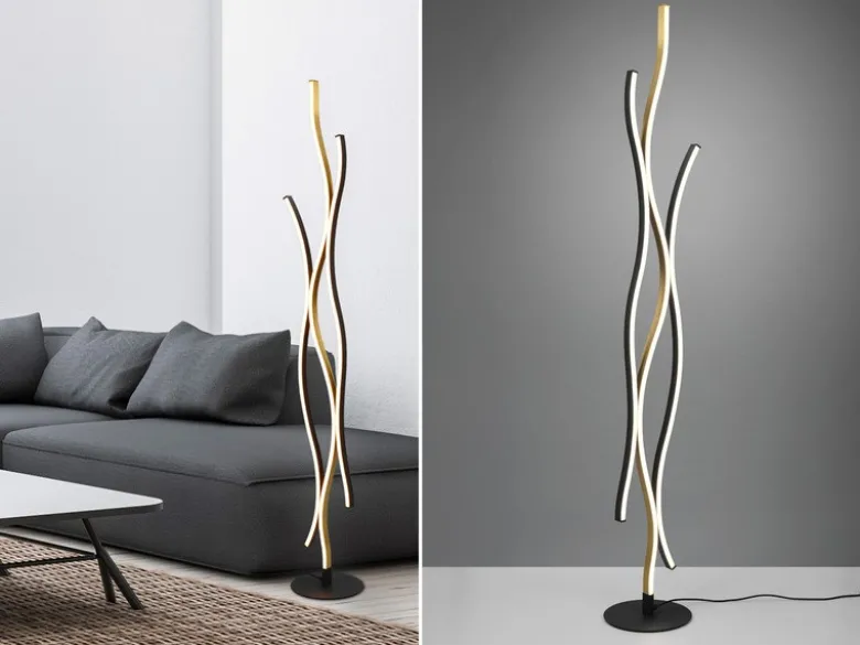LED Stehleuchte BLAZE dimmbar Lichtfarbe einstellbar Schwarz Gold, Höhe 138cm