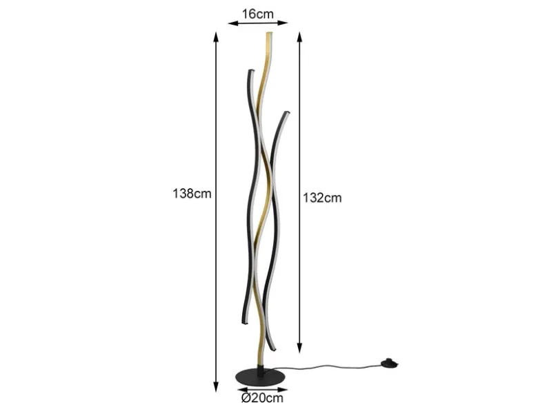 LED Stehleuchte BLAZE dimmbar Lichtfarbe einstellbar Schwarz Gold, Höhe 138cm