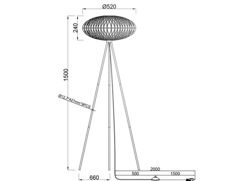 LED Stehleuchte Dreibein mit Korbgeflecht aus Sisal, Höhe 150cm
