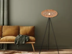LED Stehleuchte Dreibein mit Korbgeflecht aus Sisal, Höhe 150cm