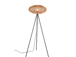 LED Stehleuchte Dreibein mit Korbgeflecht aus Sisal, Höhe 150cm