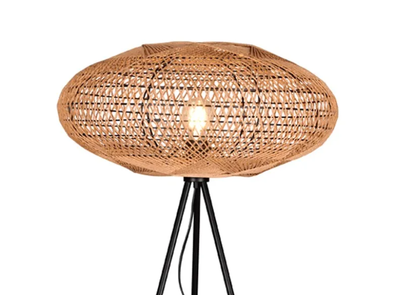 LED Stehleuchte Dreibein mit Korbgeflecht aus Sisal, Höhe 150cm