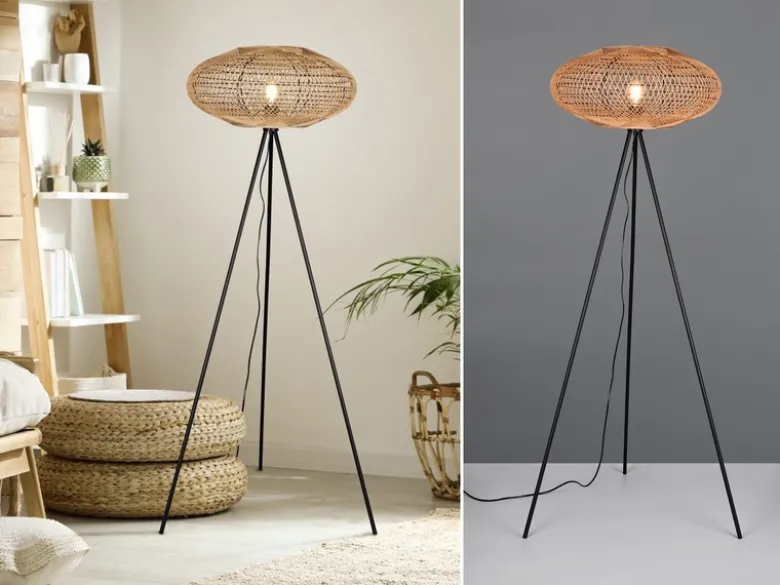 LED Stehleuchte Dreibein mit Korbgeflecht aus Sisal, Höhe 150cm