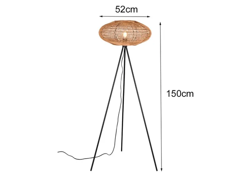 LED Stehleuchte Dreibein mit Korbgeflecht aus Sisal, Höhe 150cm