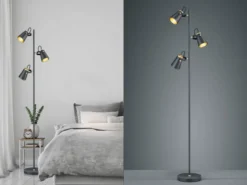 LED Stehleuchte 3-flammig in Schwarz Gold, Spots schwenkbar, 160cm hoch