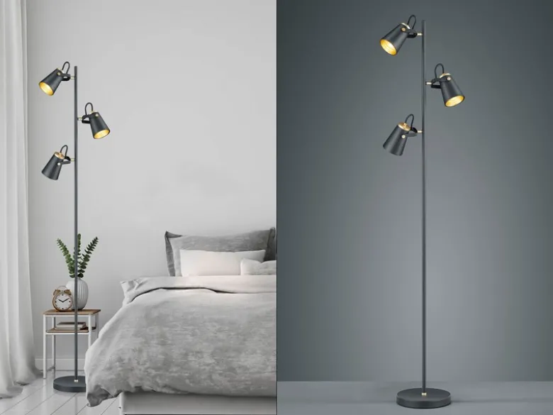 LED Stehleuchte 3-flammig in Schwarz Gold, Spots schwenkbar, 160cm hoch