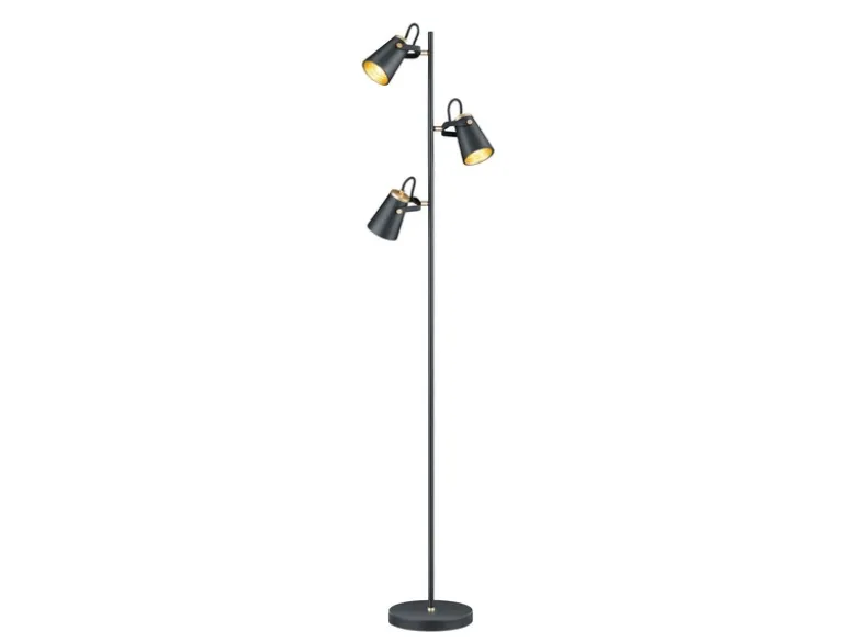 LED Stehleuchte 3-flammig in Schwarz Gold, Spots schwenkbar, 160cm hoch