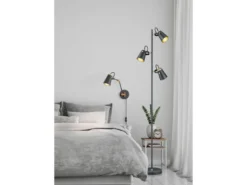 LED Stehleuchte 3-flammig in Schwarz Gold, Spots schwenkbar, 160cm hoch
