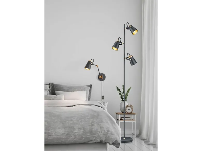 LED Stehleuchte 3-flammig in Schwarz Gold, Spots schwenkbar, 160cm hoch