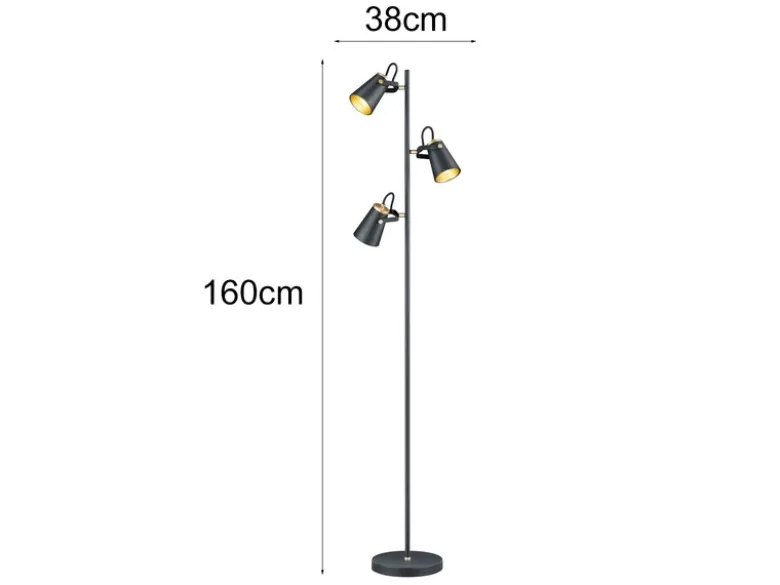 LED Stehleuchte 3-flammig in Schwarz Gold, Spots schwenkbar, 160cm hoch