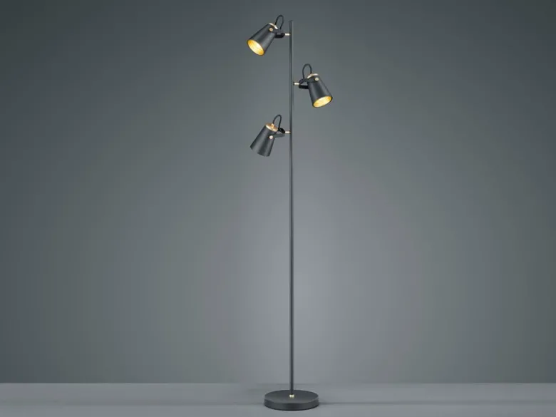 LED Stehleuchte 3-flammig in Schwarz Gold, Spots schwenkbar, 160cm hoch