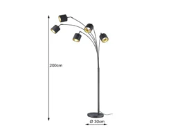 LED Stehleuchte 5 flammig Metall Stoffschirm Schwarz/Gold, Höhe 200cm