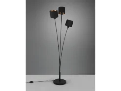LED Stehleuchte 3 flammig Metall, Stoffschirm Schwarz Gold, Höhe 150cm