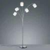 LED Stehleuchte 5 flammig Metall Silber Stoffschirm Weiß, Höhe 200cm