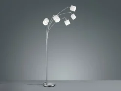 LED Stehleuchte 5 flammig Metall Silber Stoffschirm Weiß, Höhe 200cm