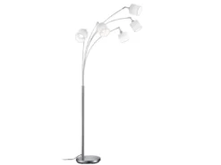 LED Stehleuchte 5 flammig Metall Silber Stoffschirm Weiß, Höhe 200cm