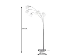 LED Stehleuchte 5 flammig Metall Silber Stoffschirm Weiß, Höhe 200cm