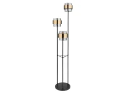 LED Stehleuchte 3-flammig mit Rauchglas und Messingringen, Ø43cm