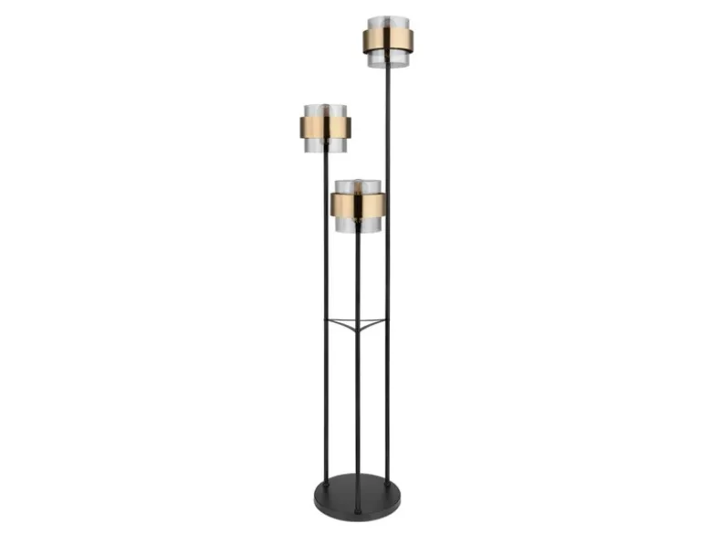 LED Stehleuchte 3-flammig mit Rauchglas und Messingringen, Ø43cm