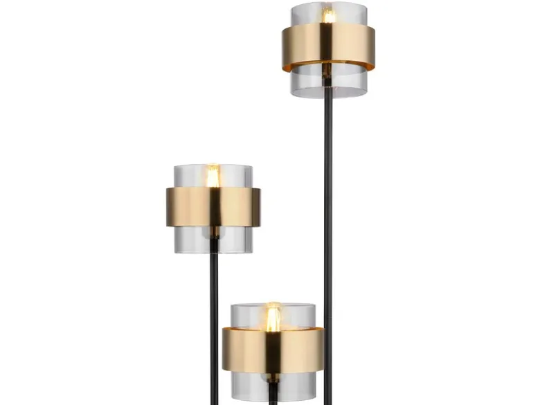 LED Stehleuchte 3-flammig mit Rauchglas und Messingringen, Ø43cm