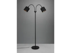 LED Stehleuchte 2 flammig, Stoffschirme Schwarz Gold, Höhe 130cm