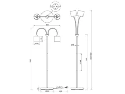 LED Stehleuchte 2 flammig, Stoffschirme Schwarz Gold, Höhe 130cm