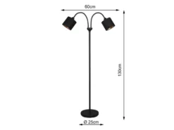 LED Stehleuchte 2 flammig, Stoffschirme Schwarz Gold, Höhe 130cm