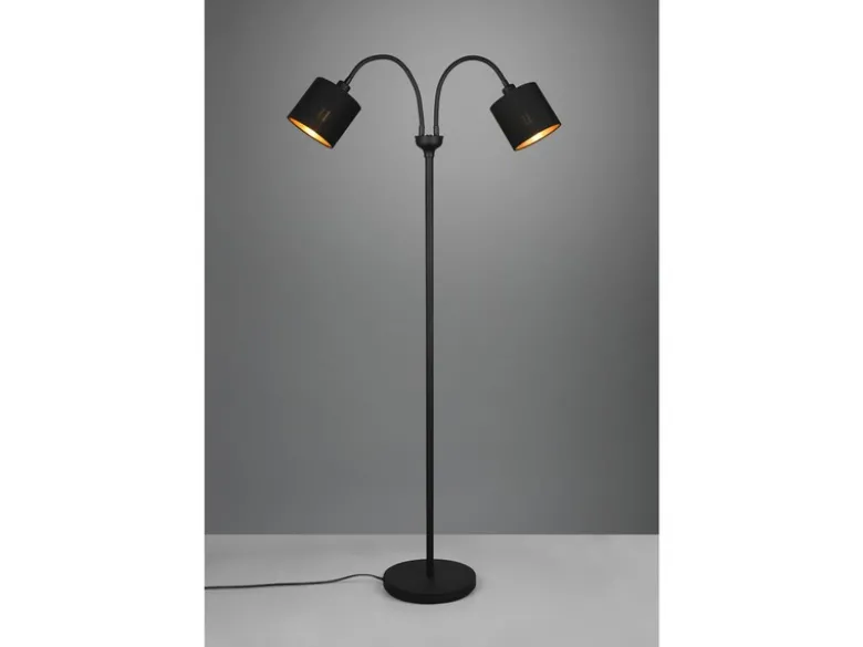 LED Stehleuchte 2 flammig, Stoffschirme Schwarz Gold, Höhe 130cm