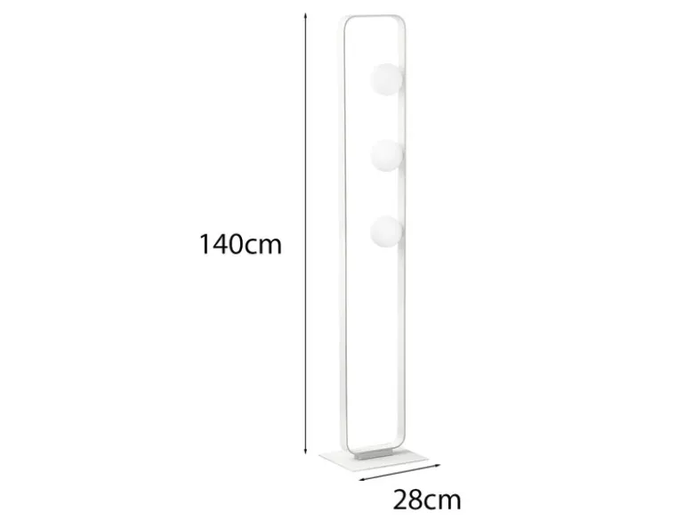 LED Stehleuchte 3-flammig Weiß mit Glaskugeln Opalweiß, Höhe 140cm