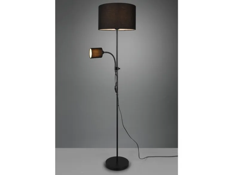 LED Stehleuchte Flexarm Leselicht Metall & Stoffschirme Schwarz Höhe 160cm