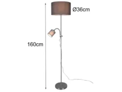 LED Stehleuchte Flexarm mit Leselicht Silber & Stoffschirme Grau - Höhe 160cm