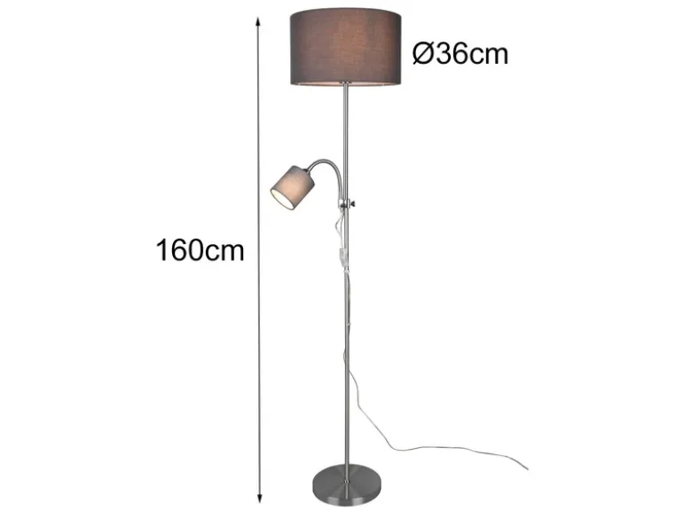 LED Stehleuchte Flexarm mit Leselicht Silber & Stoffschirme Grau - Höhe 160cm