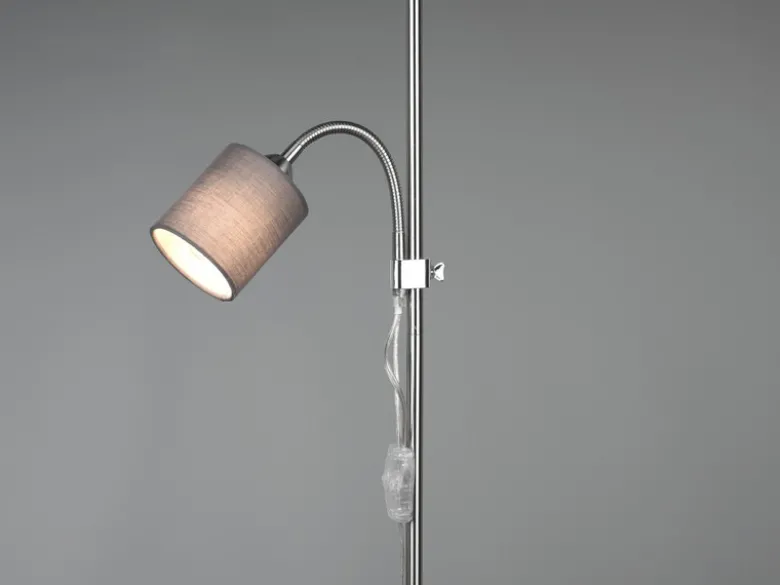 LED Stehleuchte Flexarm mit Leselicht Silber & Stoffschirme Grau - Höhe 160cm