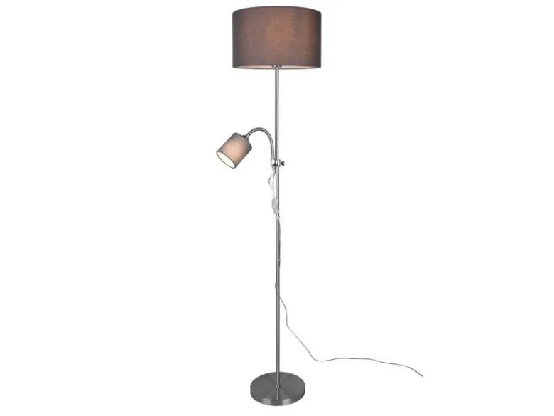 LED Stehleuchte Flexarm mit Leselicht Silber & Stoffschirme Grau - Höhe 160cm