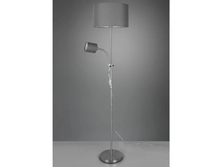 LED Stehleuchte Flexarm mit Leselicht Silber & Stoffschirme Grau - Höhe 160cm