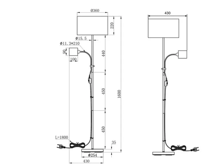 LED Stehleuchte Flexarm mit Leselicht Silber & Stoffschirme Grau - Höhe 160cm