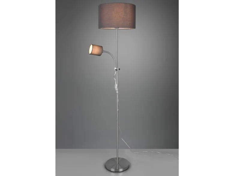 LED Stehleuchte Flexarm mit Leselicht Silber & Stoffschirme Grau - Höhe 160cm