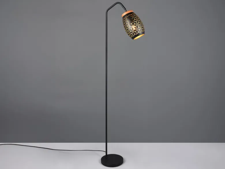 LED Stehleuchte in Schwarz/Gold mit ausgefallenem Stanzmuster, Höhe 147cm