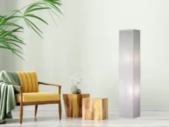LED Stehleuchte Lichtsäule aus Papier eckig Zylinder H.130cm, 25x25cm in Weiß