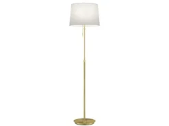 LED Stehleuchte Messing mit Stoffschirm Weiß, höhenverstellbar 138 - 180cm