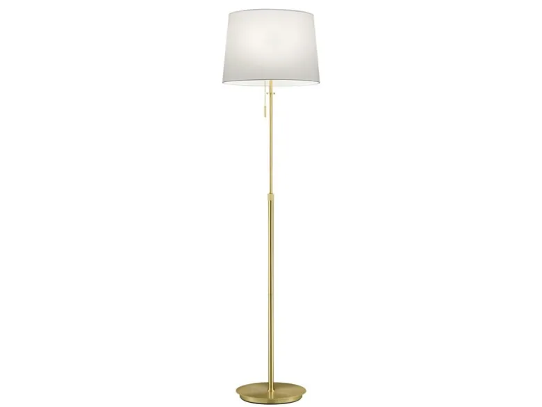 LED Stehleuchte Messing mit Stoffschirm Weiß, höhenverstellbar 138 - 180cm