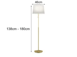 LED Stehleuchte Messing mit Stoffschirm Weiß, höhenverstellbar 138 - 180cm
