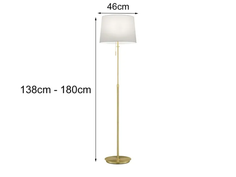 LED Stehleuchte Messing mit Stoffschirm Weiß, höhenverstellbar 138 - 180cm