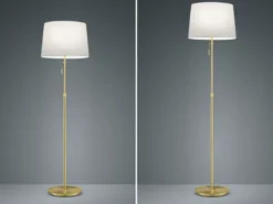 LED Stehleuchte Messing mit Stoffschirm Weiß, höhenverstellbar 138 - 180cm