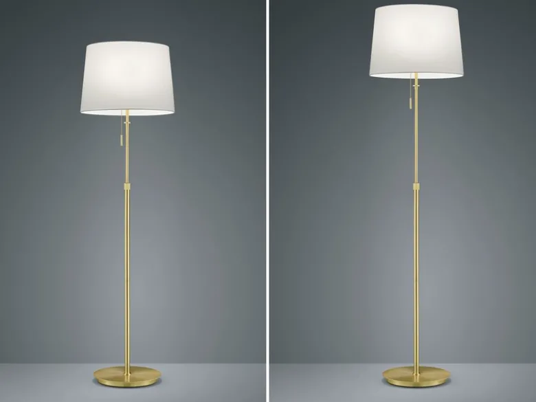 LED Stehleuchte Messing mit Stoffschirm Weiß, höhenverstellbar 138 - 180cm